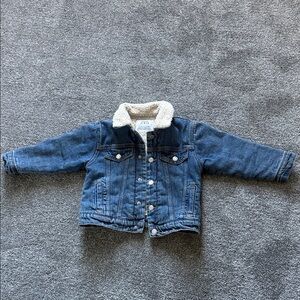 Zara Kids Denim Jacket with Cream Sherpa Collar